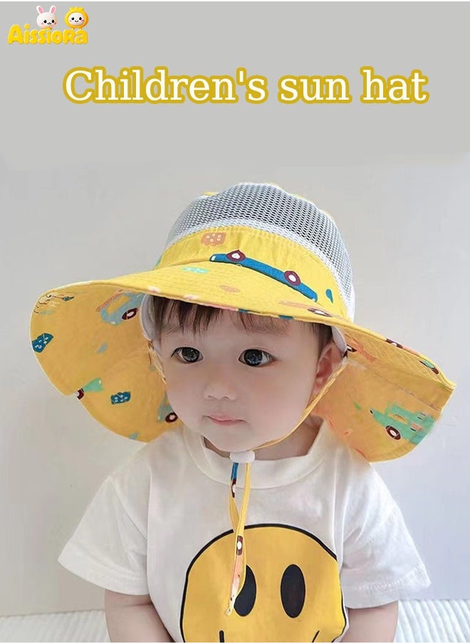 Aissiora Children's sunscreen hats Children's sun hats UV-blocking caps Children's bucket hats Light sun hat in summer Cartoon pattern Unisex  - Image 1