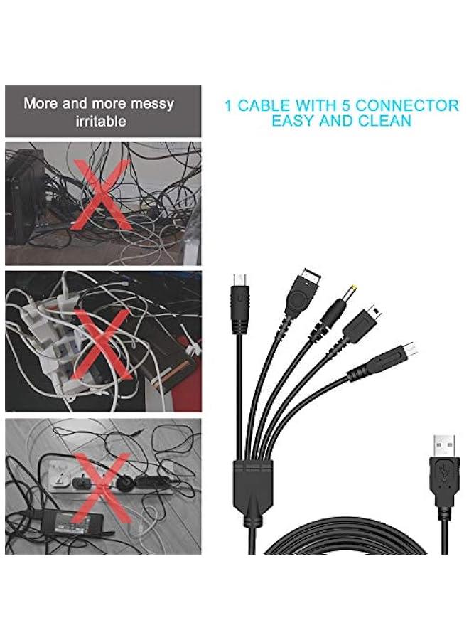 5 in 1 USB Charger Cable Cord for Nintendo NDS Lite/Wii U/New 3DS(XL/LL),3DS(XL/LL),2DS,DSi(XL/LL),NDS/GBA SP(Gameboy Advance sp),PSP 1000 2000 3000 - Image 5