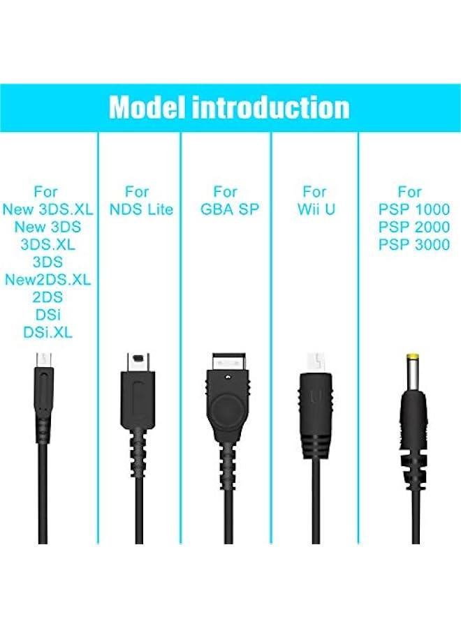 5 in 1 USB Charger Cable Cord for Nintendo NDS Lite/Wii U/New 3DS(XL/LL),3DS(XL/LL),2DS,DSi(XL/LL),NDS/GBA SP(Gameboy Advance sp),PSP 1000 2000 3000 - Image 2
