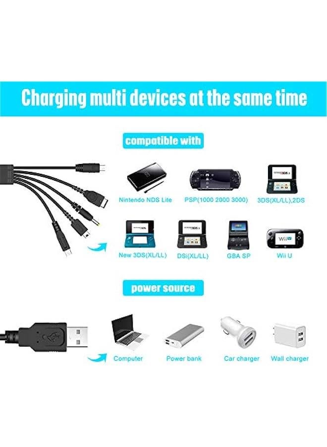 5 in 1 USB Charger Cable Cord for Nintendo NDS Lite/Wii U/New 3DS(XL/LL),3DS(XL/LL),2DS,DSi(XL/LL),NDS/GBA SP(Gameboy Advance sp),PSP 1000 2000 3000 - Image 3