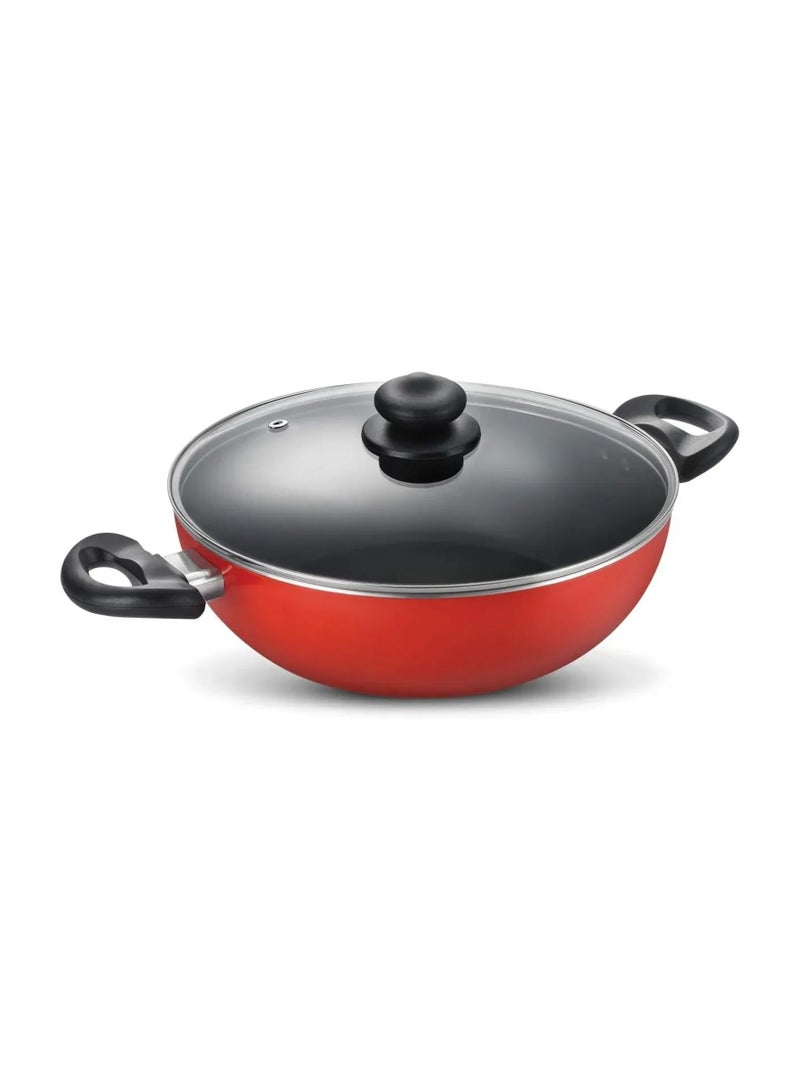 بيسبل مقلاة ووك غير لاصقة مع غطاء زجاجي مقاس 26 سم | مقلاة عميقة للطبخ والتشويح والطهي - Image 1