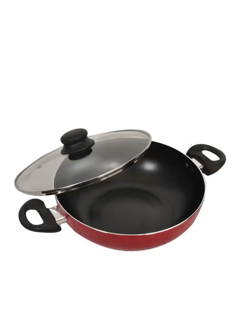 بيسبل مقلاة ووك غير لاصقة مع غطاء زجاجي مقاس 26 سم | مقلاة عميقة للطبخ والتشويح والطهي - Image 3