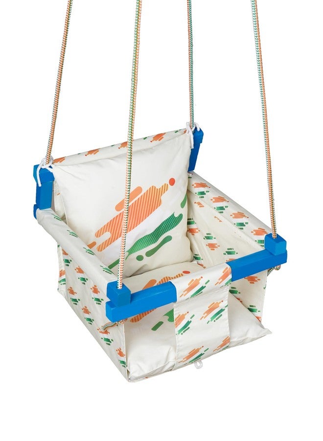 BOFFLE Cotton Swing for Kids, Jhula for Baby, Wooden Baby Swing Hanging Indoor Outdoor, Baby Garden Swing with Safety Belt & 2 Pillows (6 Months to 4 Years) (Up to 20 kg) - Image 1