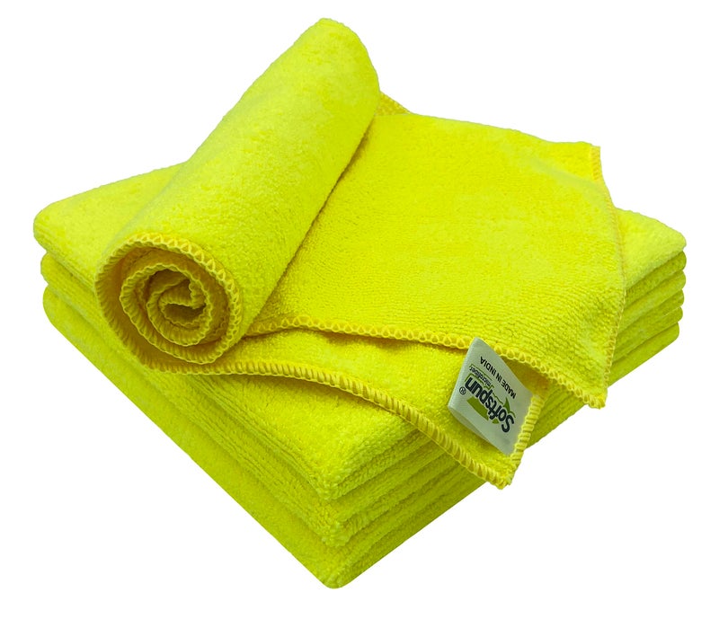 SOFTSPUN Microfiber Cloth - 4 pcs 40x40 cms 340 GSM Yellow Thick Lint & StreakFree Multipurpose Cloths Automotive Microfibre Towels for Car Bike Cleaning Polishing Washing & Detailing. - Image 1
