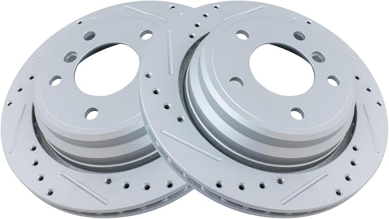 TRQ Rear Performance Brake Rotors Set Vented Premium G-Coated Cross Drilled & Slotted Compatible with 2001-2003 BMW 525i 1997-2000 528i 530i 1997-2003 540i - Image 1