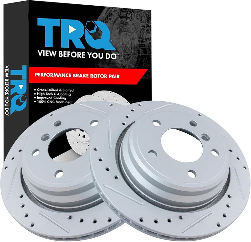 TRQ Rear Performance Brake Rotors Set Vented Premium G-Coated Cross Drilled & Slotted Compatible with 2001-2003 BMW 525i 1997-2000 528i 530i 1997-2003 540i - Image 2