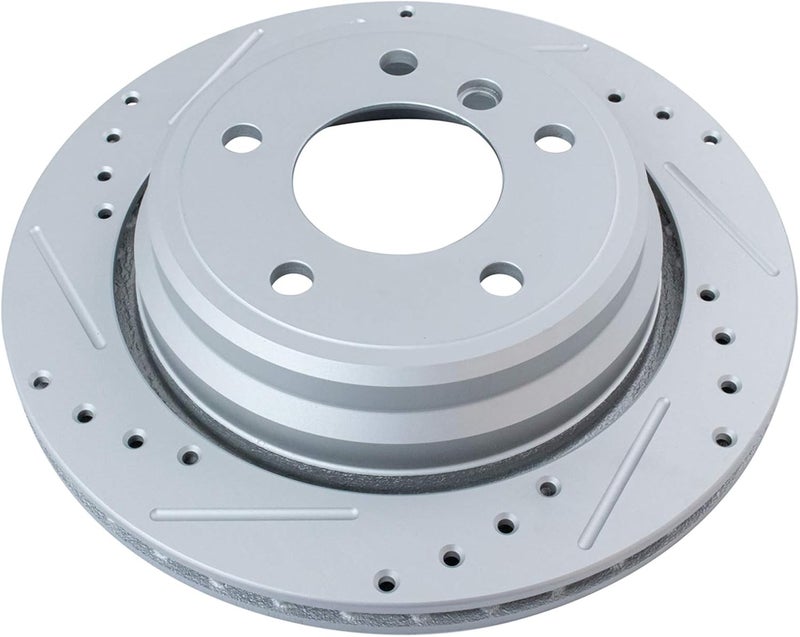 TRQ Rear Performance Brake Rotors Set Vented Premium G-Coated Cross Drilled & Slotted Compatible with 2001-2003 BMW 525i 1997-2000 528i 530i 1997-2003 540i - Image 4