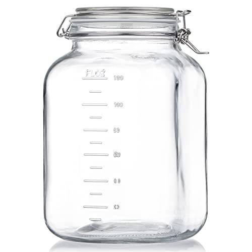Folinstall 1 Gallon Square Super Wide-Mouth Glass Jars with Airtight Lids, Glass Storage Jars with 2 Measurement Mark, Sturdy Canning Jars with Large Capacity 4100 ML For Overnight Oats - Image 1