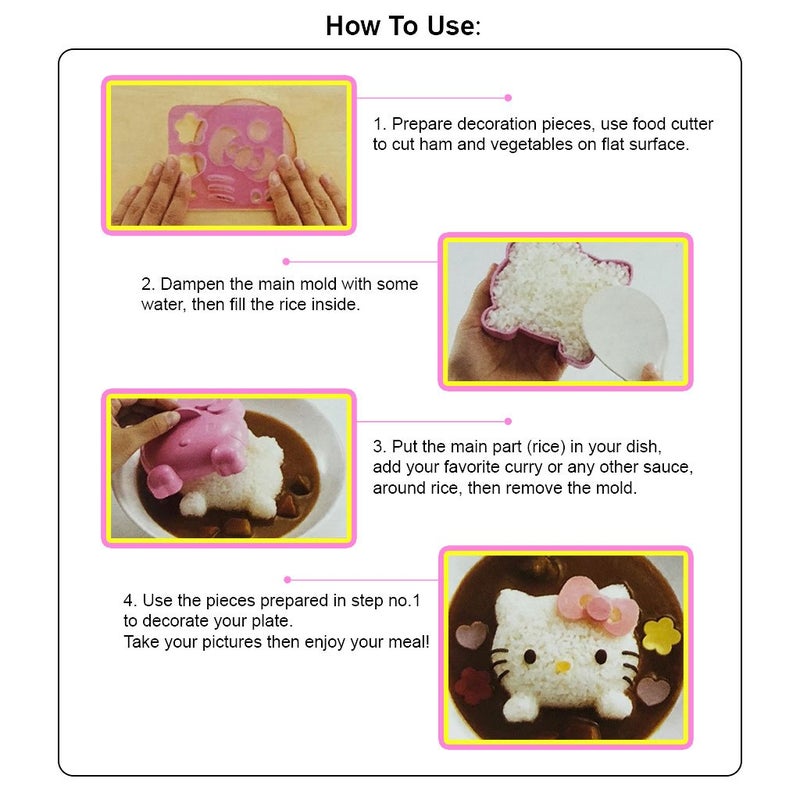 OSK Mold Set for Rice Decoration for Kids, Rilakkuma and Hello Kitty Rice Decoration Set, BPA Free (Rice Mold Set) - Image 2