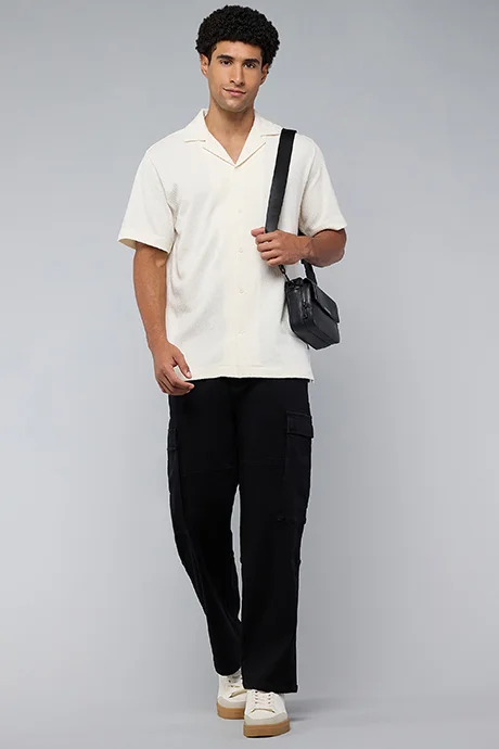 R&B Solid Cargo Jeans with Drawstring Waist