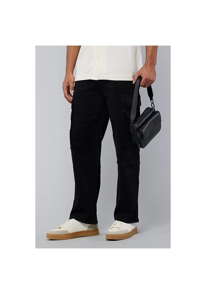 R&b  Solid Cargo Jeans with Drawstring Waist for Men | Best Price UAE