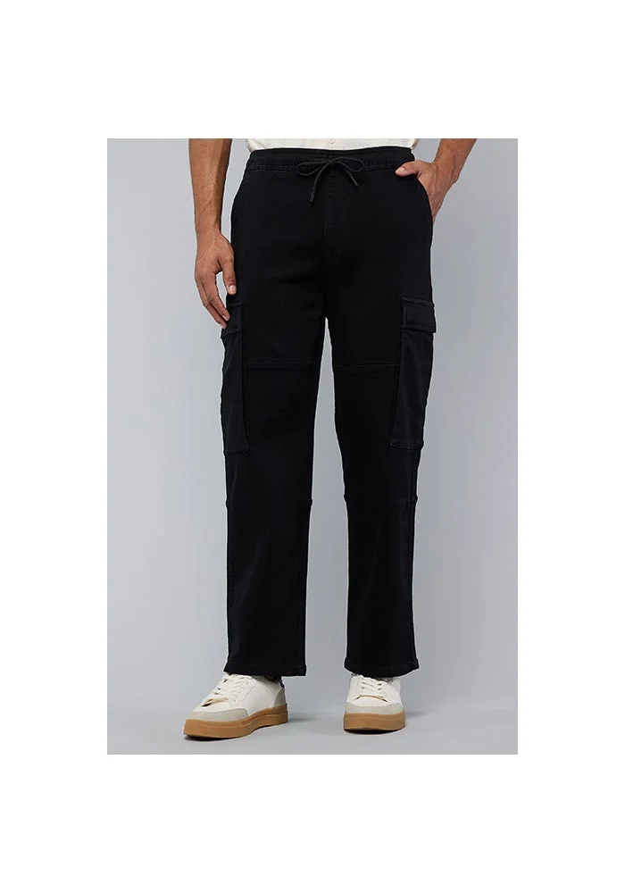 Solid Cargo Jeans with Drawstring Waist