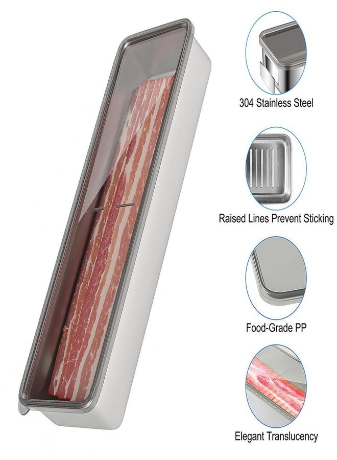 Yeasing Bacon Container Stainless Steel Airtight Cheese Container Bacon Containers for Refrigerator Food Storage Containers with Lids Deli Meat Saver Bacon Holder 10.5 Inches Long - Image 4