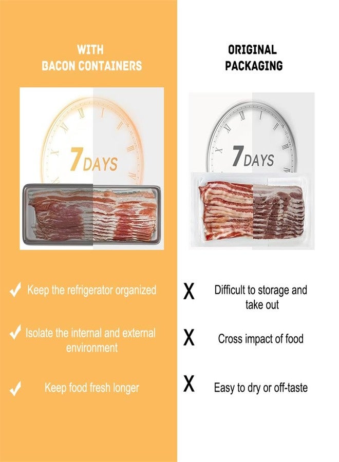 Yeasing Bacon Container Stainless Steel Airtight Cheese Container Bacon Containers for Refrigerator Food Storage Containers with Lids Deli Meat Saver Bacon Holder 10.5 Inches Long - Image 3