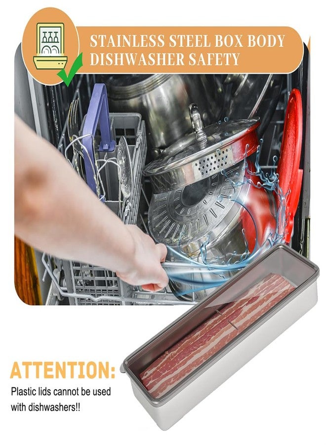 Yeasing Bacon Container Stainless Steel Airtight Cheese Container Bacon Containers for Refrigerator Food Storage Containers with Lids Deli Meat Saver Bacon Holder 10.5 Inches Long - Image 5