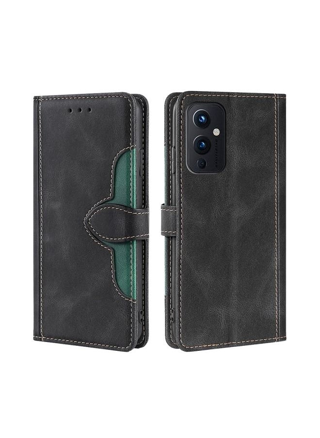 HuHa Case Cover For For OnePlus 9 Skin Feel Straw Hat Magnetic Buckle Leather Phone Case(Black) 