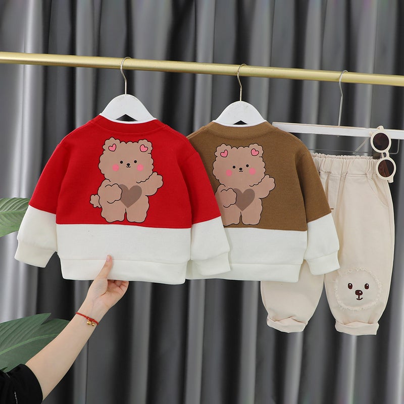 Boys three-piece set 2023 spring new childrens Korean pendant small rabbit long sleeve cardigan set factory wholesale Red  - Image 5