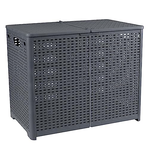 Xowine 1-Pack Plastic Double Laundry Baskets, Collapsible Plastic Laundry Hamper with Lids, Grey - Image 1