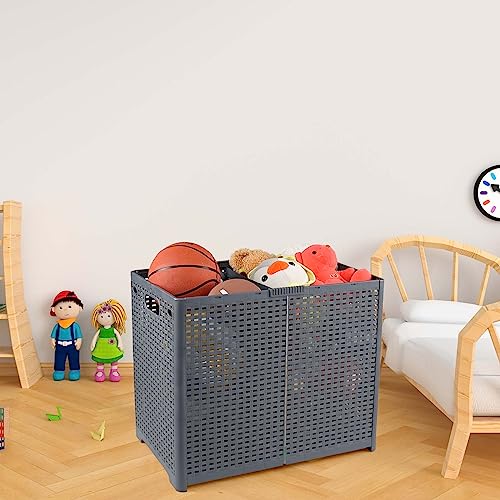 Xowine 1-Pack Plastic Double Laundry Baskets, Collapsible Plastic Laundry Hamper with Lids, Grey - Image 5