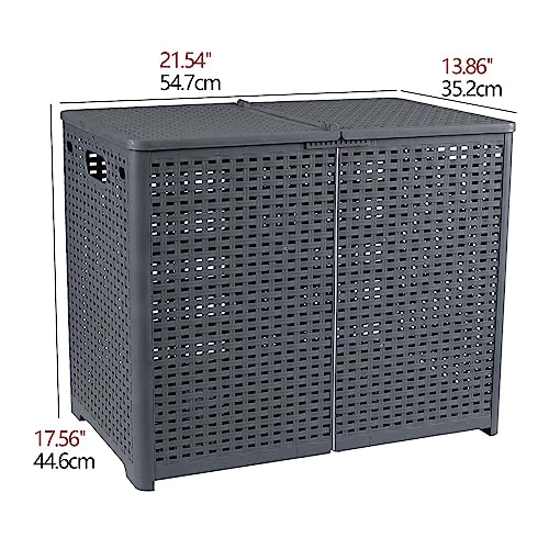 Xowine 1-Pack Plastic Double Laundry Baskets, Collapsible Plastic Laundry Hamper with Lids, Grey - Image 2