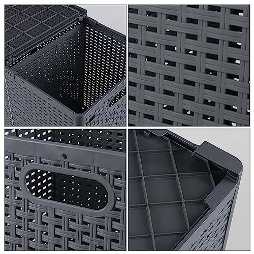 Xowine 1-Pack Plastic Double Laundry Baskets, Collapsible Plastic Laundry Hamper with Lids, Grey - Image 3