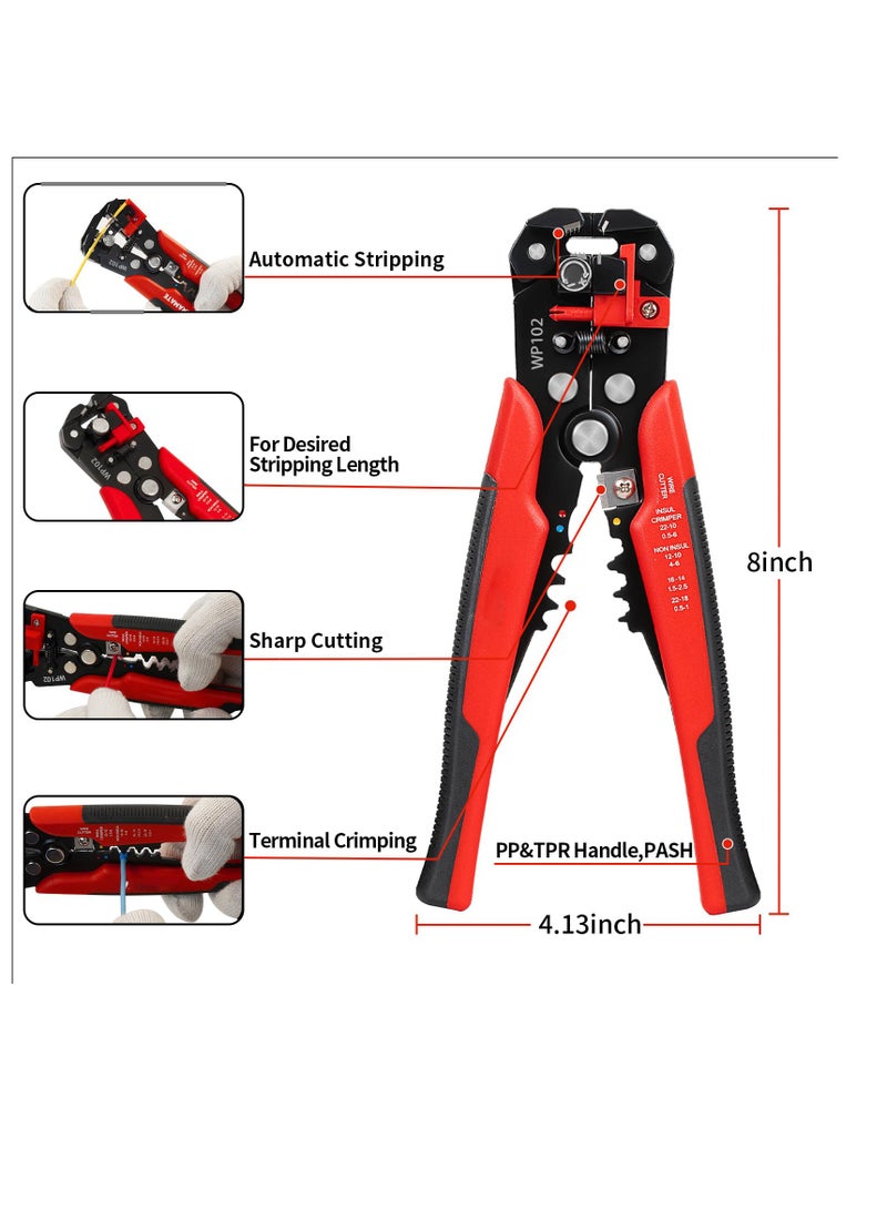SYOSI 3 in 1 Automatic Universal Wire Stripping Tool, 10-24 AWG Self Adjusting Wire Stripper/Wire Crimper/Wire Cutter, Multifunctional Wire stripper and Crimping Tool, 8 Inch - Image 4