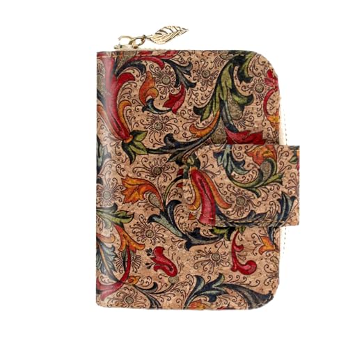 boshiho Women’s Purse, Slim Zipper Design, Card Holder Coin Pocket Purse, Vegan Cork Wallet for Women(Flower) - Image 1