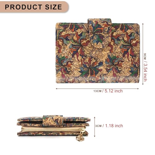 boshiho Women’s Purse, Slim Zipper Design, Card Holder Coin Pocket Purse, Vegan Cork Wallet for Women(Flower) - Image 2