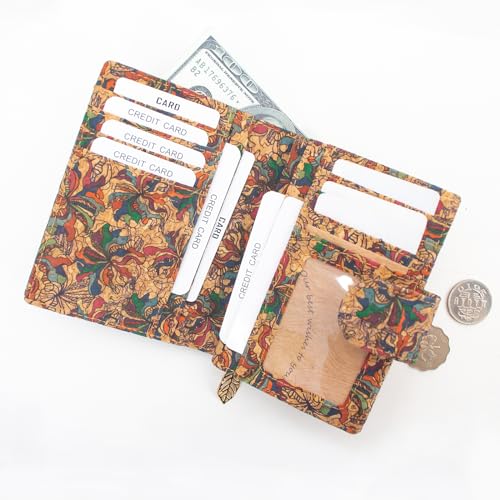 boshiho Women’s Purse, Slim Zipper Design, Card Holder Coin Pocket Purse, Vegan Cork Wallet for Women(Flower) - Image 4