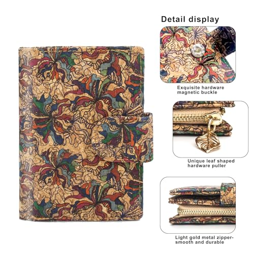 boshiho Women’s Purse, Slim Zipper Design, Card Holder Coin Pocket Purse, Vegan Cork Wallet for Women(Flower) - Image 3