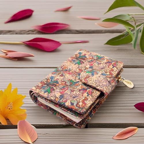 boshiho Women’s Purse, Slim Zipper Design, Card Holder Coin Pocket Purse, Vegan Cork Wallet for Women(Flower) - Image 5