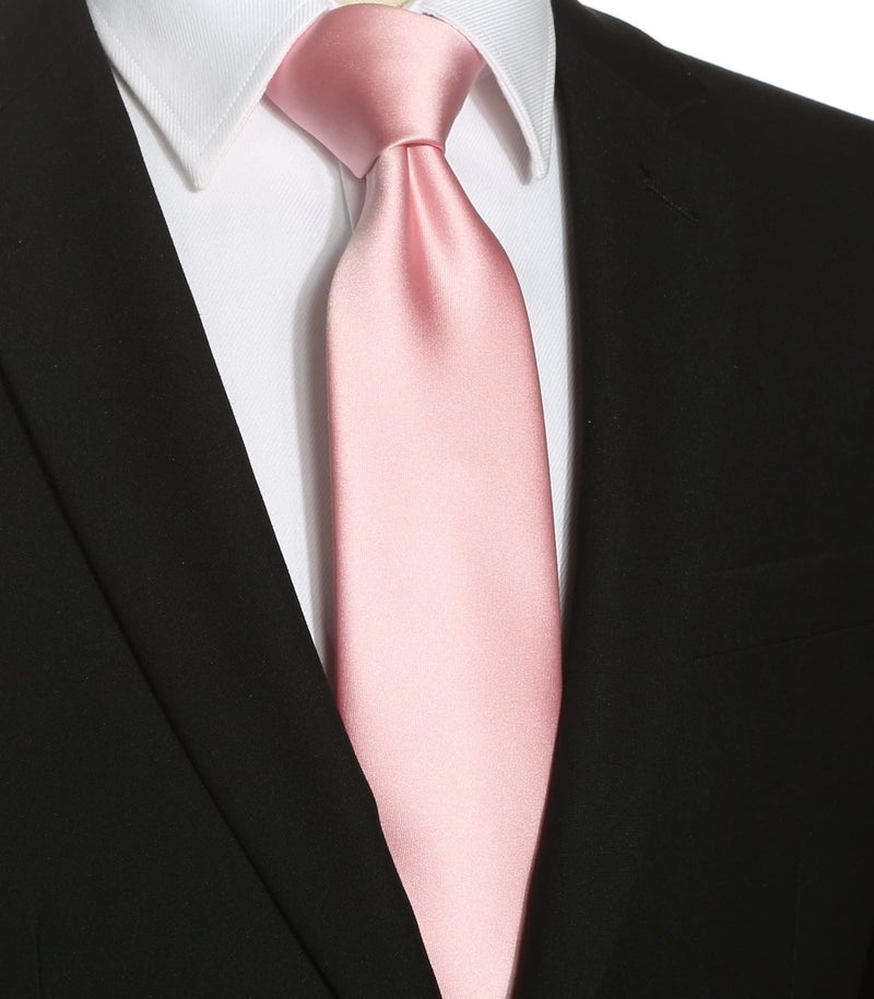 KissTies Pink Solid Tie Satin Wedding Ties Mens Necktie + Gift Box - Image 4