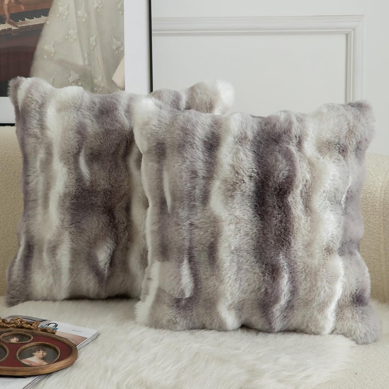 MANDIOO Pack of 2 Thick Plush Wool Decorative Throw Pillow Covers Super Soft Wave Bubble Fur Velvet Cushion Covers Pillow Shams for Couch Bed Living Room 18x18 Inch White Gray - Image 1