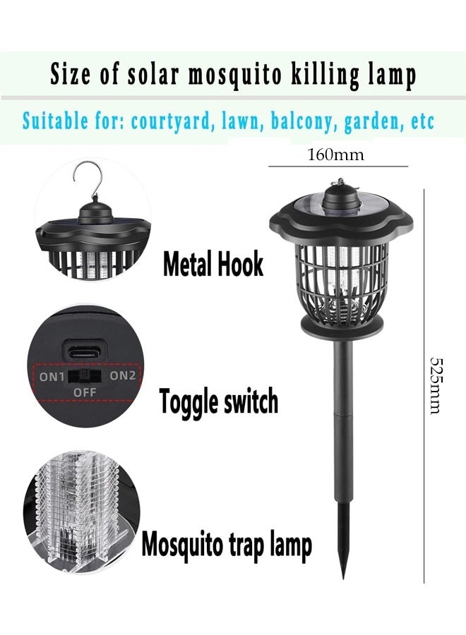 DUNISO 4 Pcs Solar Bug Zapper，3 in 1 Outdoor Waterproof Mosquito Killer and Lighting Lamp，Outdoor Solar Powered Mosquito Zappers，Used for Attracting Mosquitoes, Flies, and Lighting Outdoors,Black  - Image 2