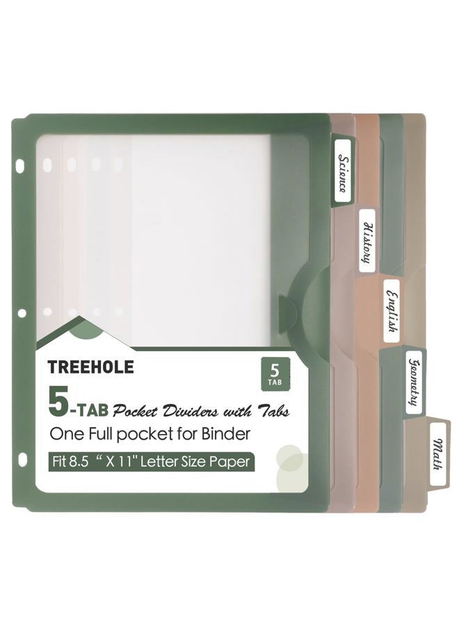 Treehole 5-Tab Binder Divider with One Full Pocke Dividers for 3 Ring Binder, Recipe Binder Dividers for US Letter Size 8.5 x 11', Index Dividers for Office, School Pastel Color (1 Set) (5TAB-1SET) - Image 1