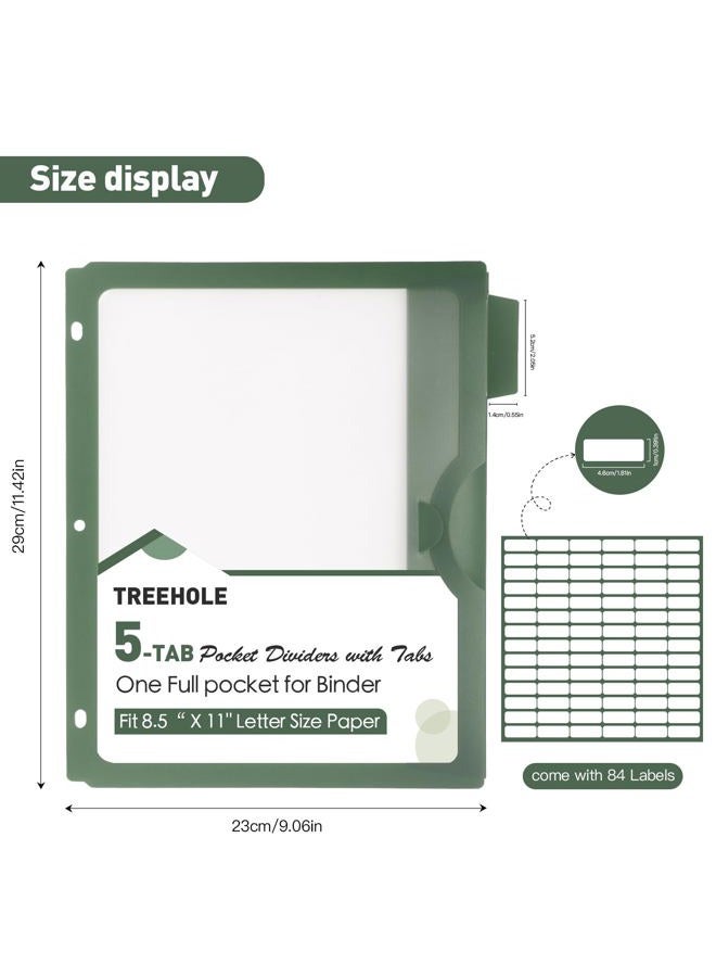 Treehole 5-Tab Binder Divider with One Full Pocke Dividers for 3 Ring Binder, Recipe Binder Dividers for US Letter Size 8.5 x 11', Index Dividers for Office, School Pastel Color (1 Set) (5TAB-1SET) - Image 2