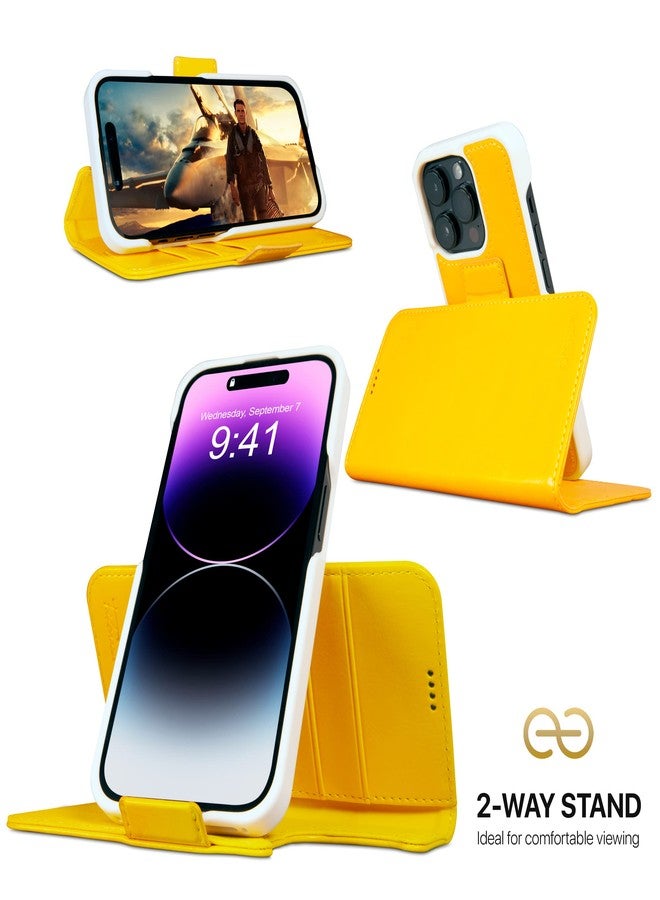 دريم جراب محفظة Dreem Fibonacci متوافق مع iPhone 14 Pro Max / جراب مقاوم للصدمات 2 في 1 وغطاء جلدي نباتي قابل للفصل، متوافق مع MagSafe، حماية RFID [أصفر] - Image 3