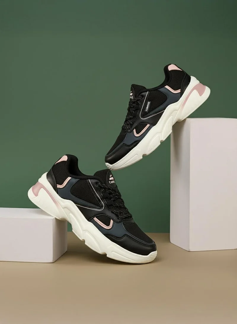 Campus Women’s Sporty Black Sneakers Shoes with Pink Accent– A Versatile Choice for Both Workout and Casual Style