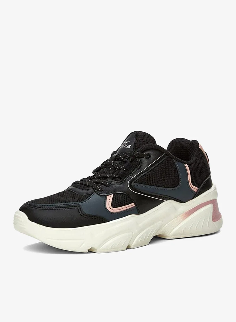 Campus Women’s Sporty Black Sneakers Shoes with Pink Accent– A Versatile Choice for Both Workout and Casual Style