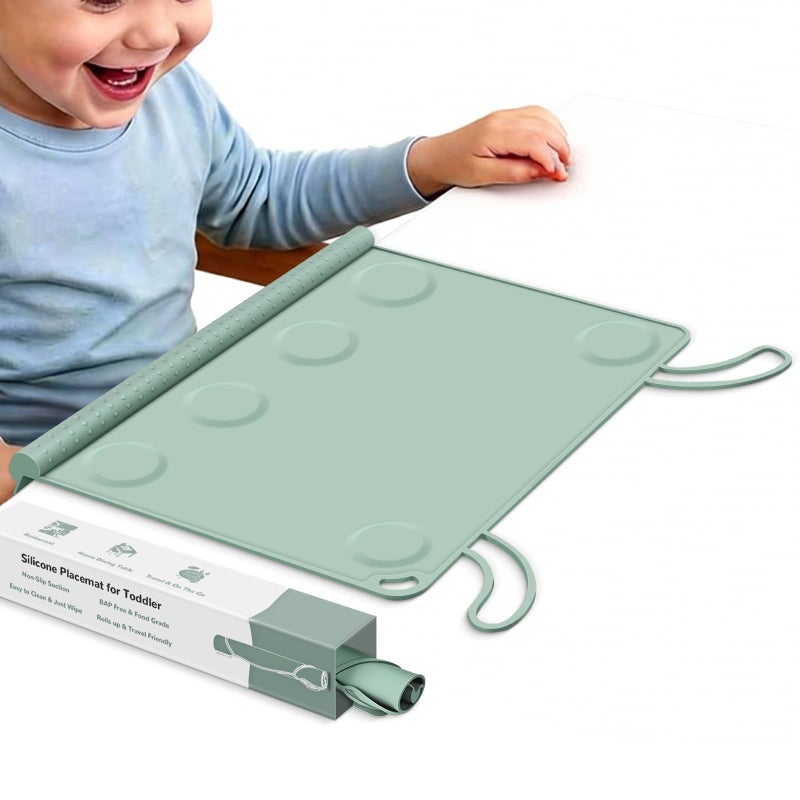 DZDOV Silicone Placemat for Toddler Eating: Wipe Clean & Roll Up in The Diaper Bag - Table Mat for Restaurant/Travel/On-The-Go - Image 1
