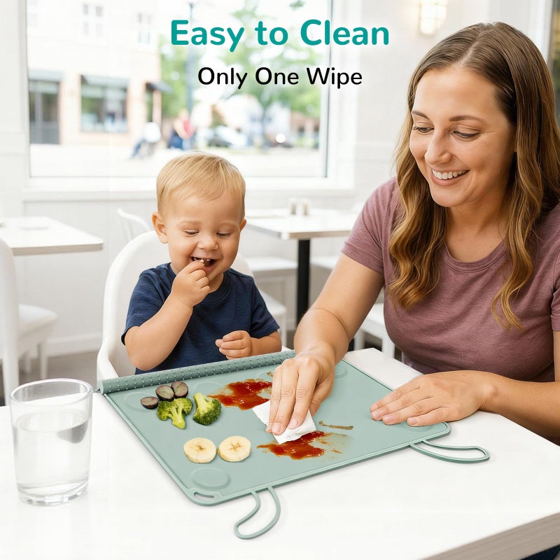 DZDOV Silicone Placemat for Toddler Eating: Wipe Clean & Roll Up in The Diaper Bag - Table Mat for Restaurant/Travel/On-The-Go - Image 3