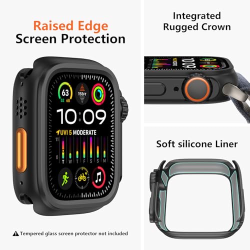 amBand 3 in 1 Metal Case Compatible with Apple Watch Series 9/8/7 45mm, W1 Protector Rugged Bumper with Watch Crown + Back Cover, Black - Image 3