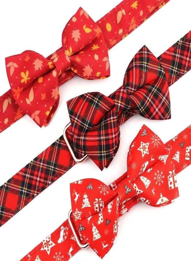 Beirui Cute Christmas Dog Collar with Bow Tie,Soft & Comfy Fall Dog Collar with Durable Metal Buckle,Holiday Girl Boy Dog Collars for Small Medium Large Dogs(Pliad,L) - Image 2