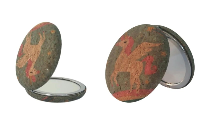 Brown Printed Round Cute Portable Metal and Glass Mirror - Image 2
