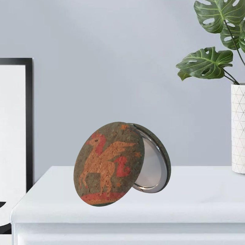 Brown Printed Round Cute Portable Metal and Glass Mirror - Image 3