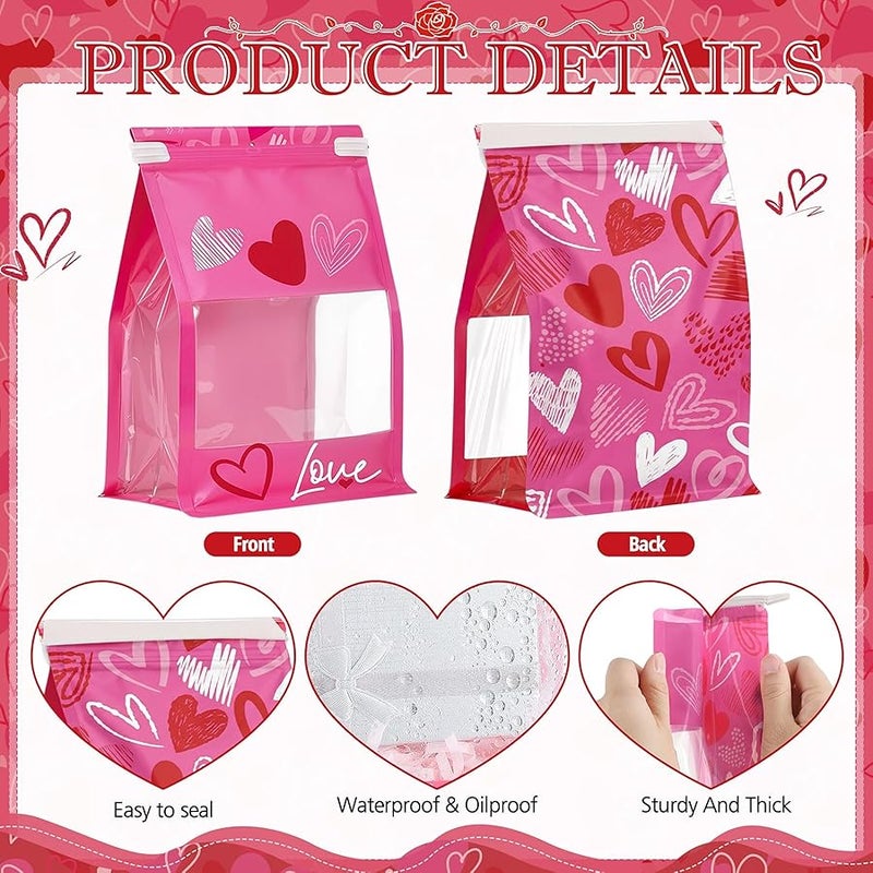 ‎باجين. Pajean 28 Pack Valentines Day Gift Bags with Tin Tie Lock, Plastic Valentines Candy Goodies Bags Red Pink Heart Shaped Treat Favor Bag Cookies Packaging Bag for Wedding Holiday Party Gift Giving - Image 3