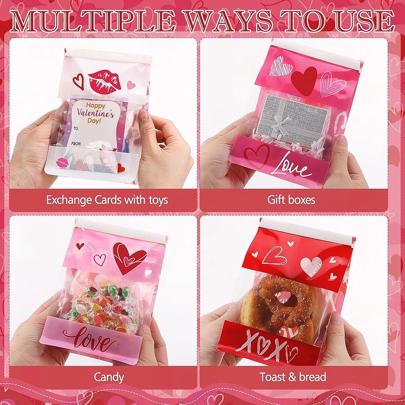 ‎باجين. Pajean 28 Pack Valentines Day Gift Bags with Tin Tie Lock, Plastic Valentines Candy Goodies Bags Red Pink Heart Shaped Treat Favor Bag Cookies Packaging Bag for Wedding Holiday Party Gift Giving - Image 4