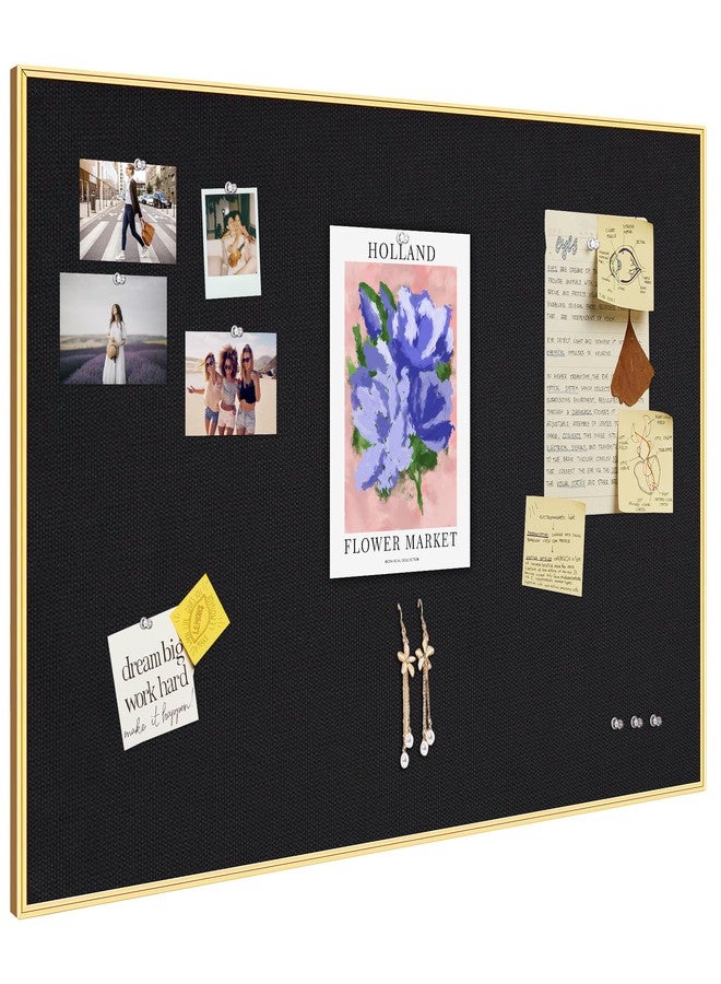 lightomorrow Bulletin Board 30 x 20 inches, Black Pin Board, Golden Aluminum Framed Fabric Cork Board with 10 Push Pins - Image 1