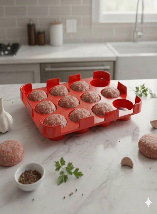 BTOP® Burger Patty Maker Tray, Red, Makes 12 Patties, Reusable Mould with Separator Discs, Meat Press Tool - Image 3