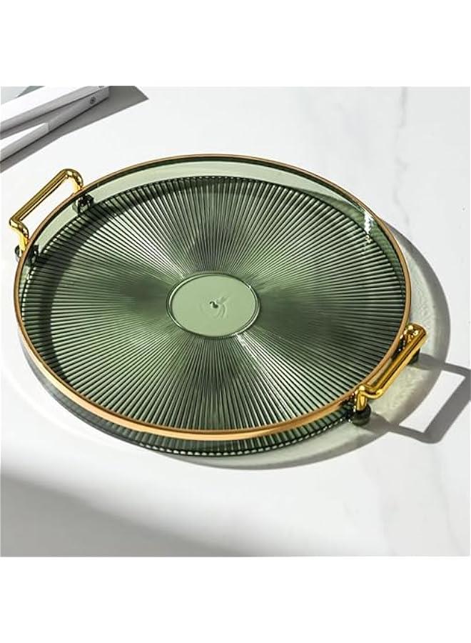 HOOKOR Round Serving Tray,Decorative Serving Trays with Handles, Coffee Table Tray Ottoman Round Plastic Tray for Living Room, Bathroom (Green)  - Image 1